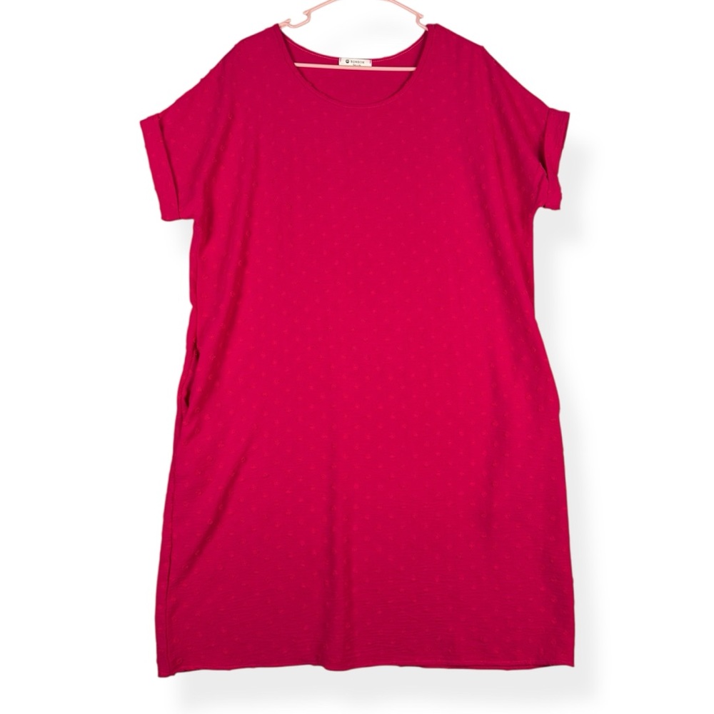 Bombom Dress Womens L Large Pink Swiss Dot,‎ Stretch, Pockets